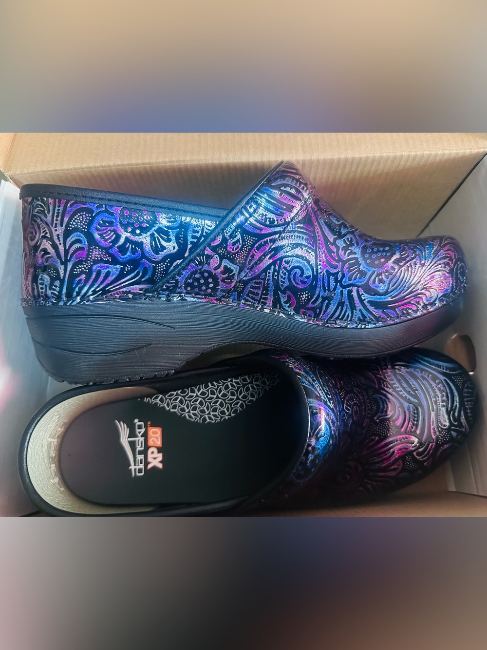 Dansko✨💙💜Iridescent Blue Purple Paisley Clogs
